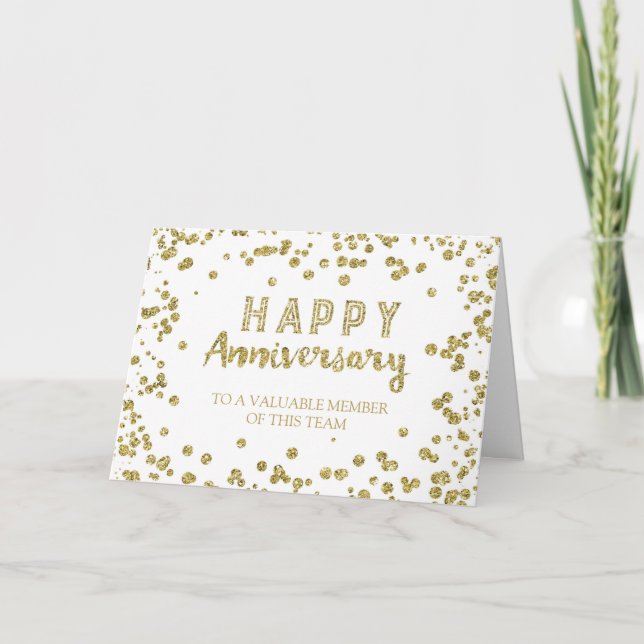 Gold Confetti Employee Anniversary Card (Front)