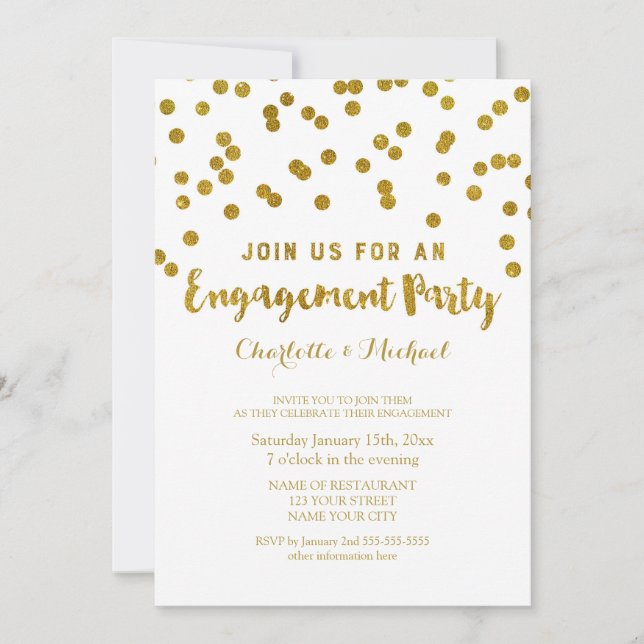 Gold Confetti Engagement Party Invitation (Front)