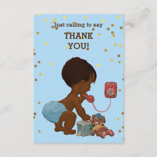 Gold Confetti Ethnic Baby Boy on Phone Thank You Card