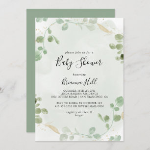 Gold Confetti Eucalyptus Foliage Baby Shower Invitation