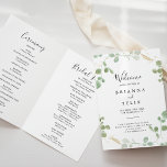 Gold Confetti Eucalyptus Foliage Folded Wedding Programme<br><div class="desc">This gold confetti eucalyptus foliage folded wedding program is perfect for a rustic wedding. The design features watercolor eucalyptus green foliage with gold confetti.

Include a quote or short message,  order of service,  wedding party and thank you message.</div>