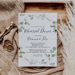 Gold Confetti Eucalyptus Foliage Rehearsal Dinner Invitation