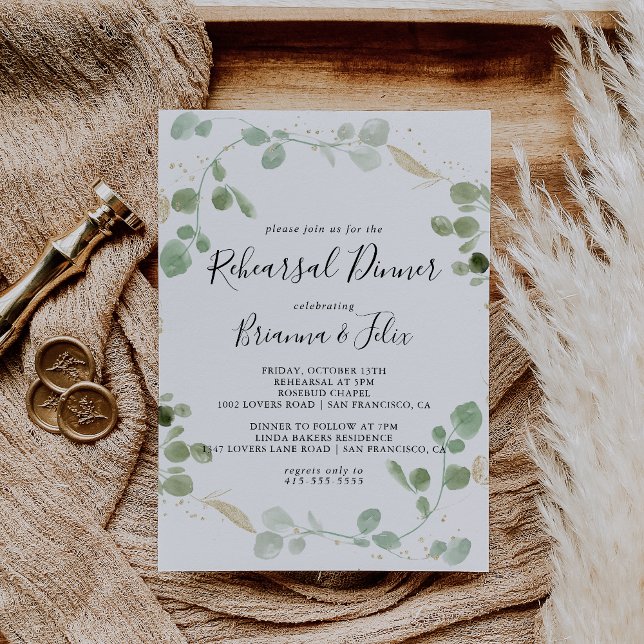 Gold Confetti Eucalyptus Foliage Rehearsal Dinner  Invitation (Creator Uploaded)