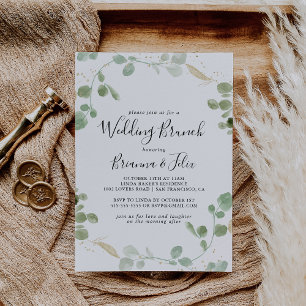 Gold Confetti Eucalyptus Foliage Wedding Brunch Invitation