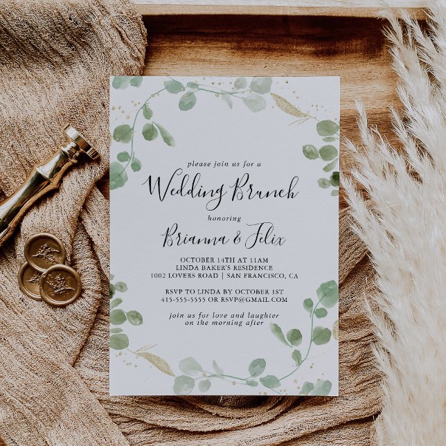 Gold Confetti Eucalyptus Foliage Wedding Brunch Invitation (Creator Uploaded)