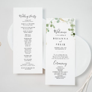 Gold Confetti Eucalyptus Foliage Wedding  Programme