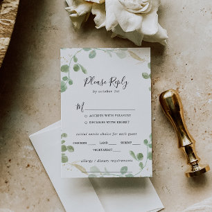 Gold Confetti Eucalyptus Wedding Menu Choice RSVP