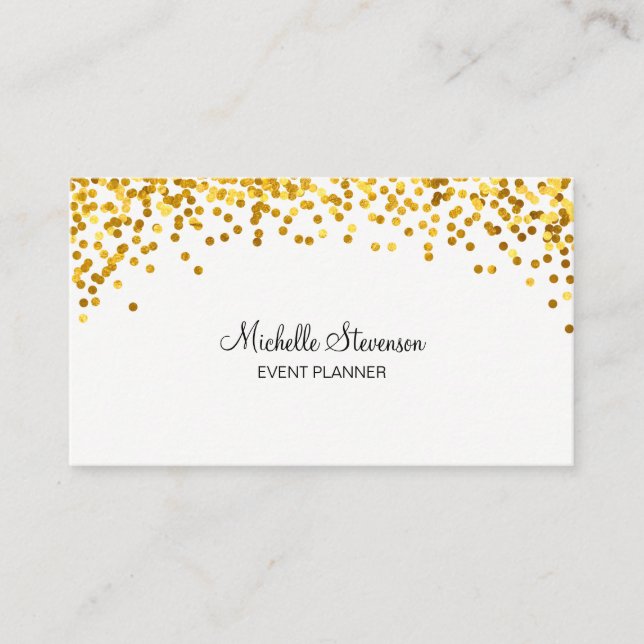 Gold Confetti Event Planner Business Cards (Front)