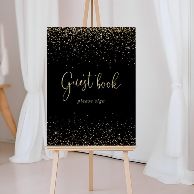 Gold Confetti Fancy Script Guest Book Sign (Creator Uploaded)