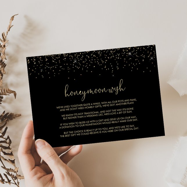 Gold Confetti Fancy Script Honeymoon Wish   Enclosure Card (Creator Uploaded)