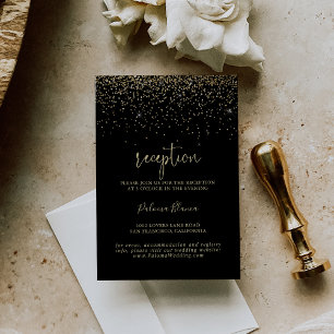 Gold Confetti Fancy Script Wedding Reception  Enclosure Card