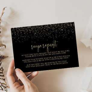 Gold Confetti Fancy Script Wedding Recipe Request  Enclosure Card