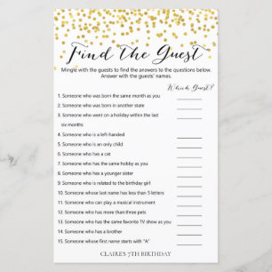 Gold Confetti Find the Guest Birthday Game