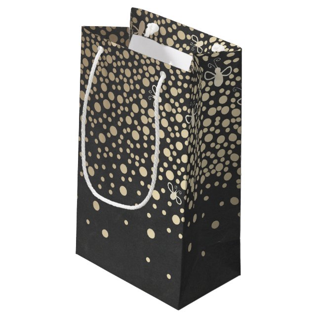 Gold Confetti Fireflies Chalkboard Wedding Small Gift Bag (Back Angled)