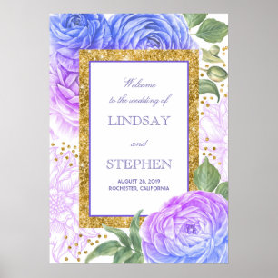 Gold Confetti Floral Blue and Purple Welcome Poster
