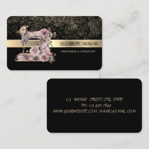  Gold Confetti,Floral Vintage Sewing Machine Business Card
