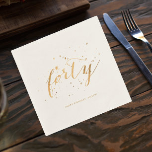 Gold Confetti Forty 40th Birthday Party Ecru Napkin