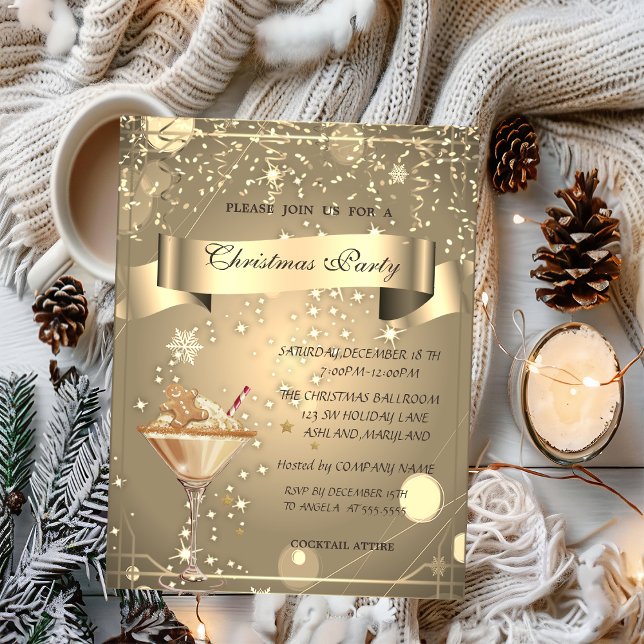 Gold Confetti,Gingerbread Drink Company Christmas  Invitation (Creator Uploaded)