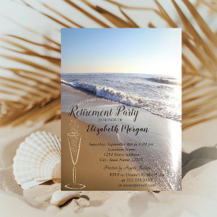 Gold Confetti Glass Tropical Beach Retirement Invitation