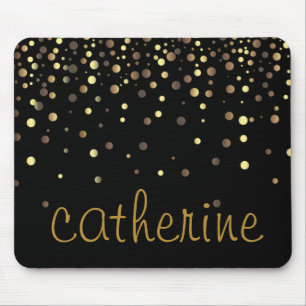 Gold Confetti Glitter Black Faux Foil Glittery Mouse Pad