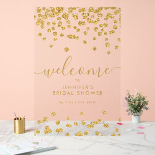 Gold Confetti Glitter Bridal Shower Welcome  Acrylic Sign