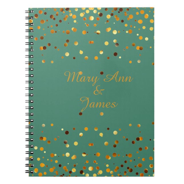 Gold Confetti Glitter Faux Foil Green craft Notebook (Front)