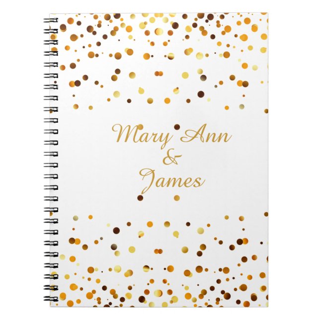 Gold Confetti Glitter Faux Foil White craft Notebook (Front)