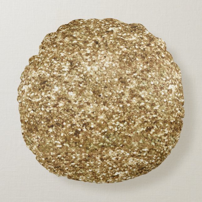 Gold Confetti Glitter Round Cushion (Front)