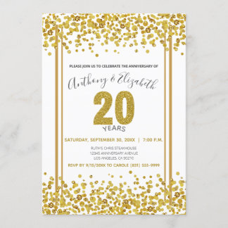 Gold Confetti Glitter-Style 20th Anniversary Party Invitation