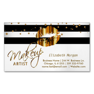 Gold Confetti & Gold Lips - Makeup Artist Magnetic Business Card