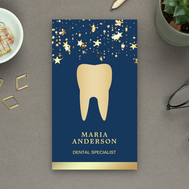 Gold Confetti Gold Tooth Dental Clinic Dentist Business Card (Creator Uploaded)
