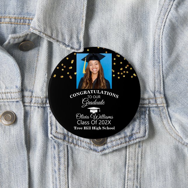 Gold Confetti Graduate Photo Graduation Party 10 Cm Round Badge (In Situ)