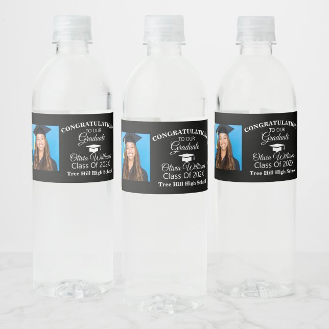 Gold Confetti Graduate Photo Graduation Party Water Bottle Label (Bottles)