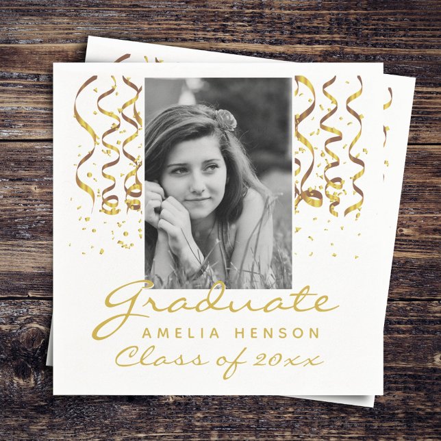 Gold Confetti Graduation Graduate Photo Napkin (Creator Uploaded)