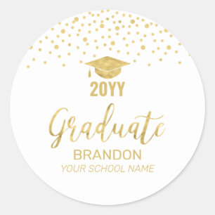 Gold Confetti Graduation Party Favour Classic  Classic Round Sticker