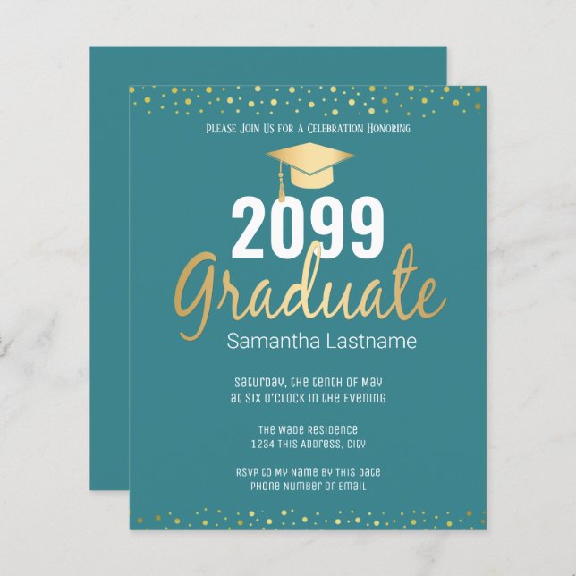 Gold Confetti Graduation Party Invitation (Front/Back)