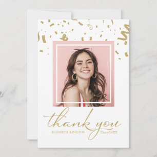Gold Confetti Graduation Photo Thank You