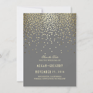 Gold Confetti Grey Elegant Save the Date