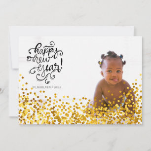 Gold Confetti Happy New Year Photo Card