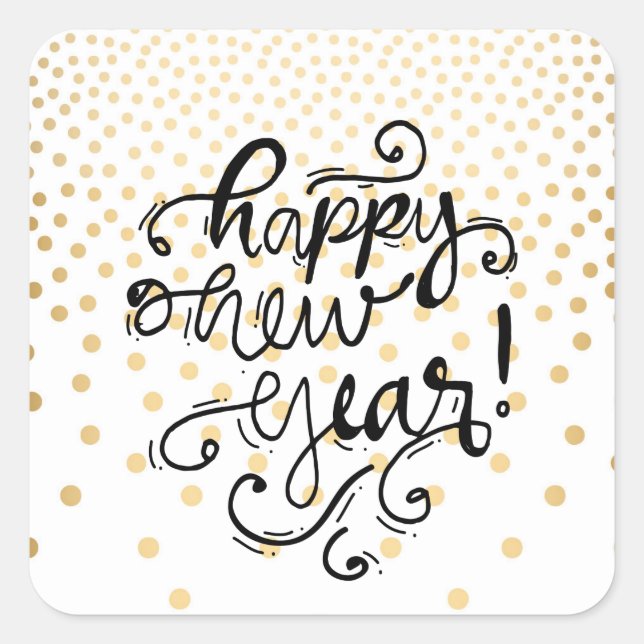 Gold Confetti Happy New Year Stickers (Front)
