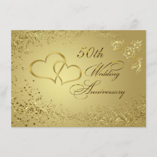 Gold confetti hearts 50 Wedding Anniversary Invite