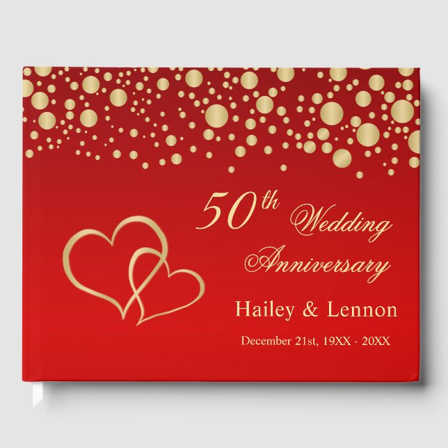 Gold Confetti Hearts 50th Wedding Anniversary Guest Book (Front)