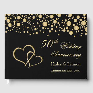 Gold Confetti Hearts 50th Wedding Anniversary Guest Book