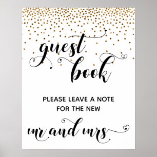 Gold Confetti Hearts Guest Book Reception Sign