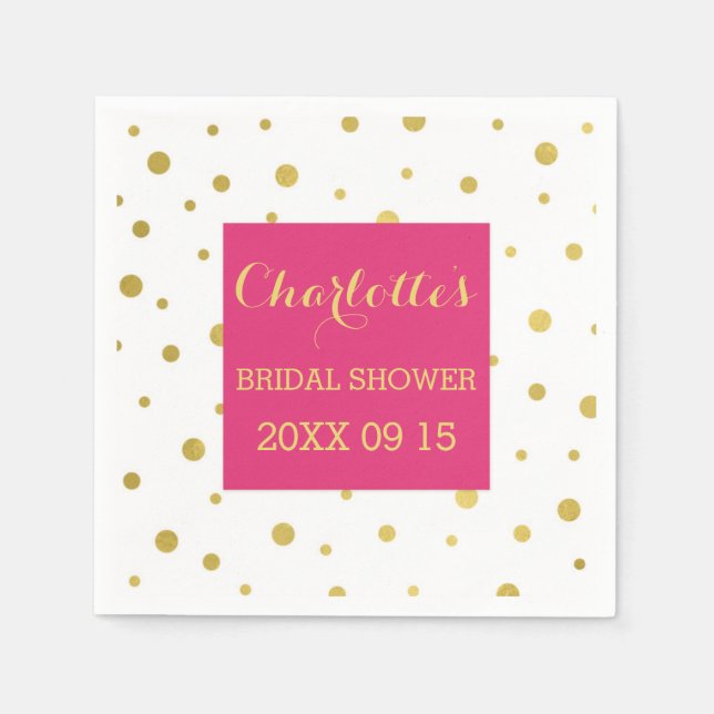 Gold Confetti Hot Pink Bridal Shower Napkin (Front)