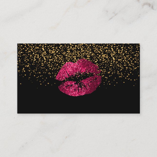 Gold Confetti & Hot Pink Lips Business Card (Front)