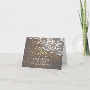 Gold Confetti Lace and Rustic Wood Thank You Card