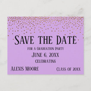 Gold Confetti Lavender Graduation Save the Date Postcard
