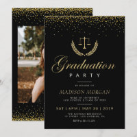 gold confetti Law school grad party invitation