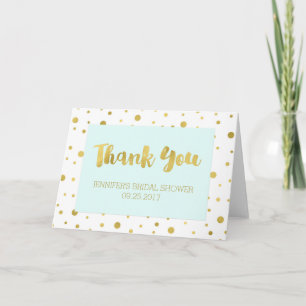 Gold Confetti Light Blue Bridal Shower Thank You Card